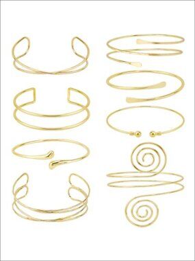 8pc Gold Arm Cuff Set Adjustable Metal Bangle Bracelets Jewelry